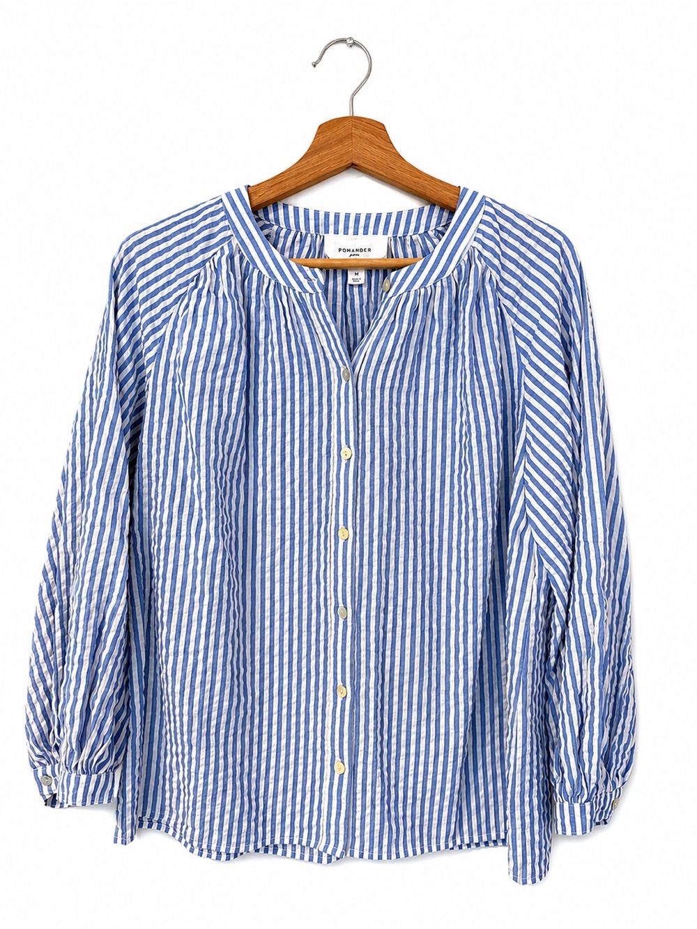 Pomander Place Blue and White Striped Button-Front Blouse